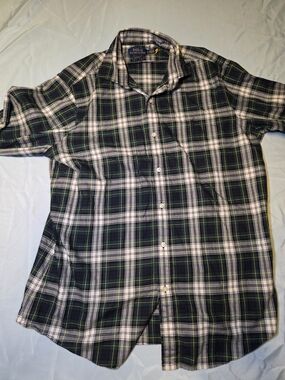 Ralph Lauren Green and White Plaid Short-Sleeve Button-Down Shirt